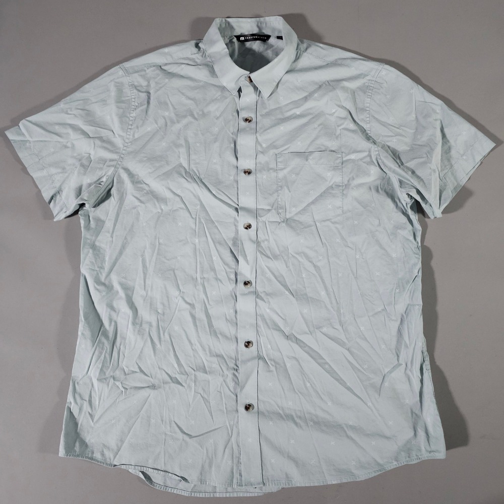 TravisMathew Button Down Shirt Mens XL Blue Short Sleeve Embroidered X Logo
